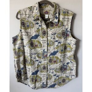 VTG 90s Y2K Barn Fly Sleeveless Button Down Top- National Park Hiking Size Large